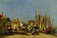 Boudin, Eugene - Honfleur, the Quarantine Dock and the Cattle Market